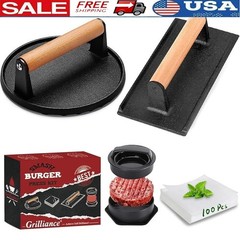Essential 5pcs Burger Smasher Press Set Cast Iron Patty Maker Griddle Tool New