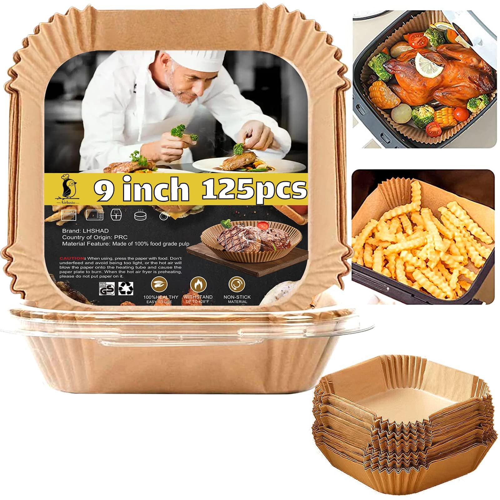Air Fryer Liners Disposable 9 Inch, 9 inch 9" Square 125 pcs gallery