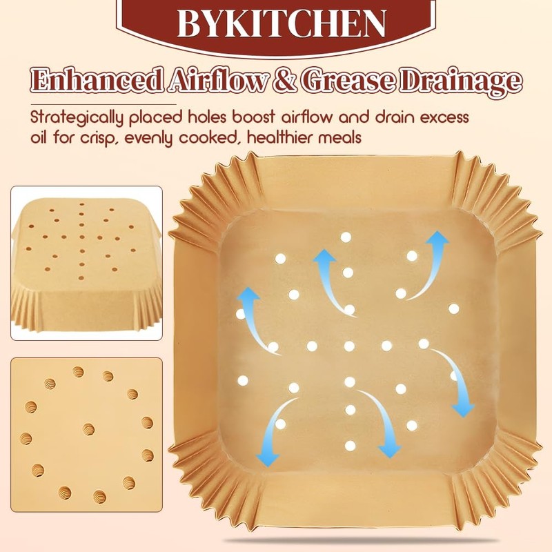 BYKITCHEN 300PCS Perforated Air Fryer Disposable 300pcs for 5 to 8 QT, Nature gallery