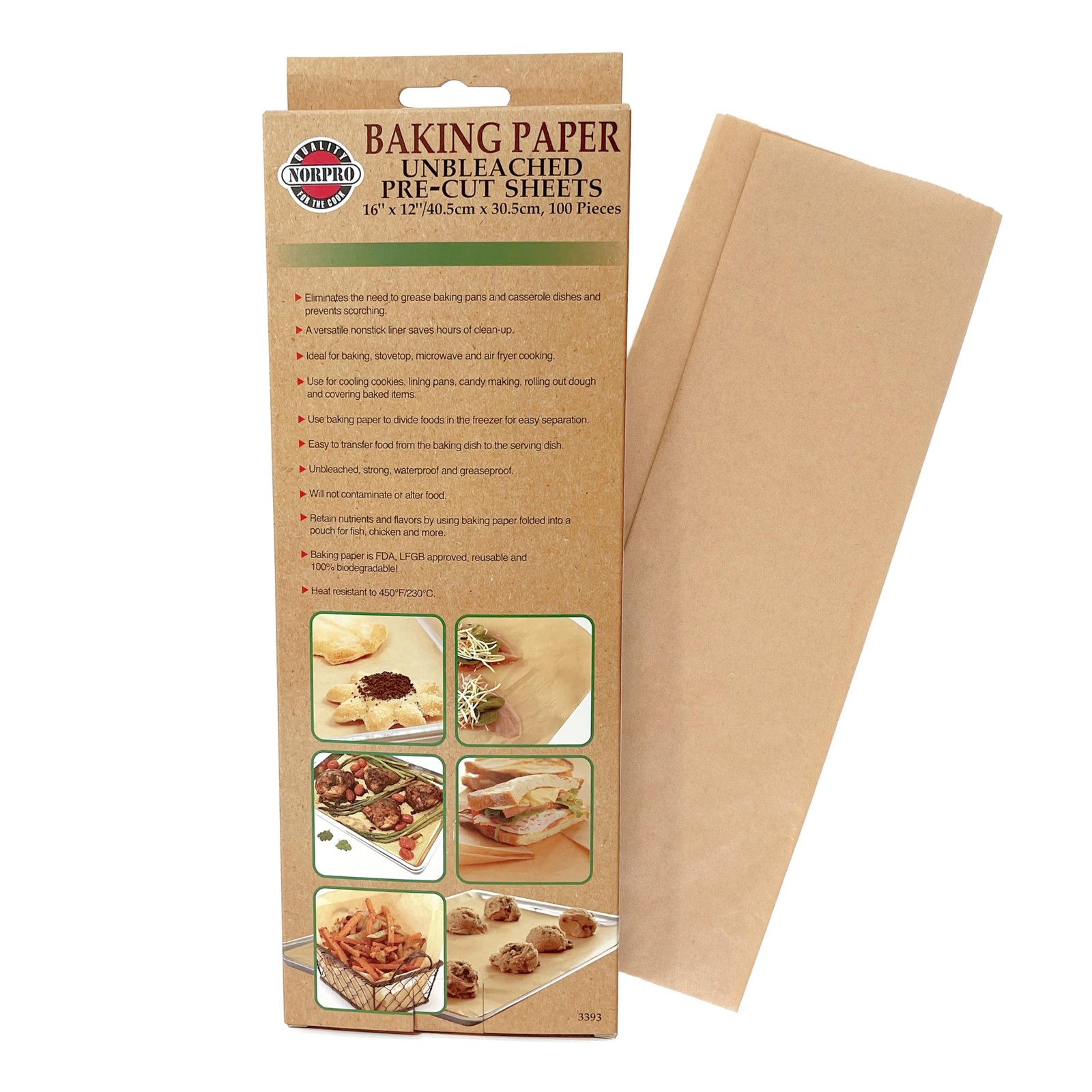 Norpro Unbleached Baking Paper Sheets, Precut, 16x12 16 x 12, Natural gallery