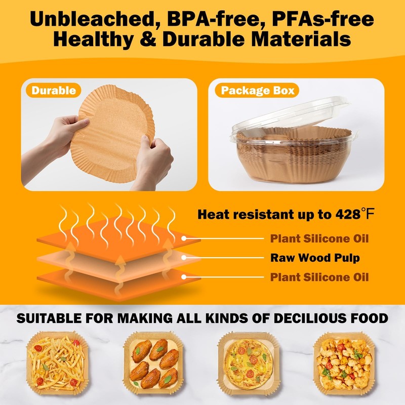 375Pcs Air Fryer Paper Liners, 8" Square 8 inch, Primary color gallery