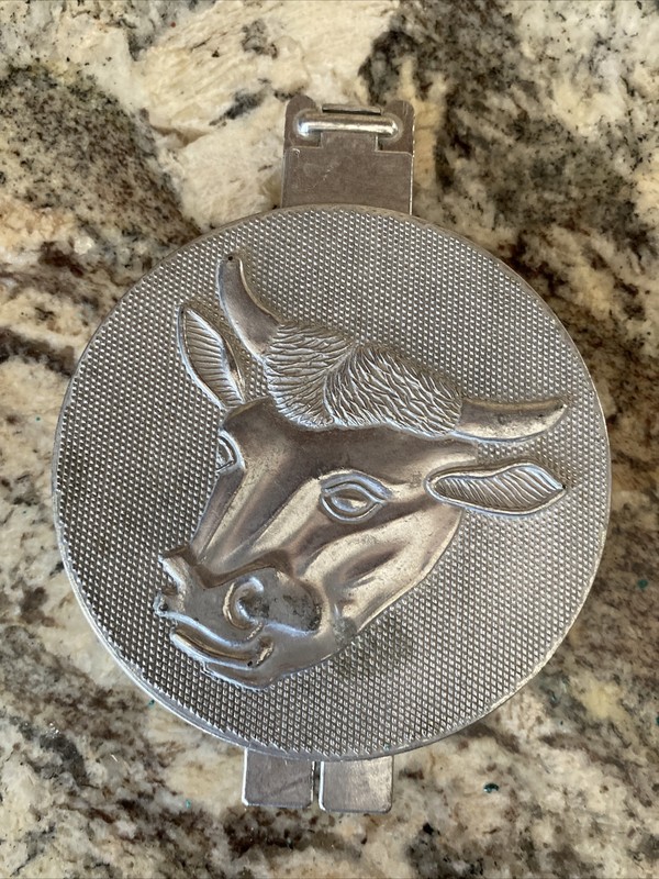 Vintage Farmhouse Cow Metal Hamburger Patty Press Embossed Kitchen Tool gallery