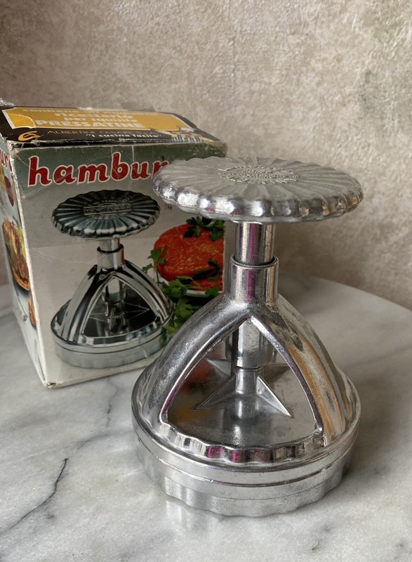 Vtg Albertini Hamburger Maker Press, 1960’s Aluminum, Made Italy gallery