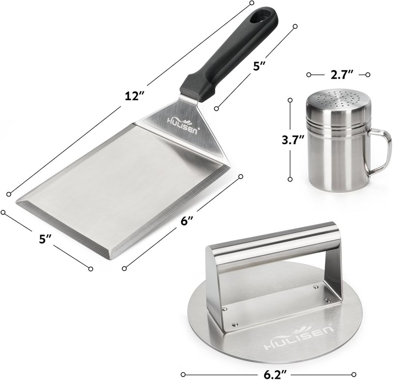 3 Piece Burger Accessory Kit with Round Press Grill Spatula and Dredge Shaker gallery