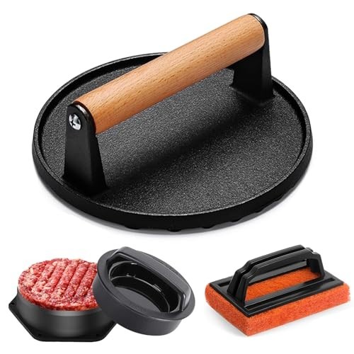 Heavy-Duty Cast Iron Burger Press Kit, 3-in-1 Patty Maker & Grill Tool Set gallery