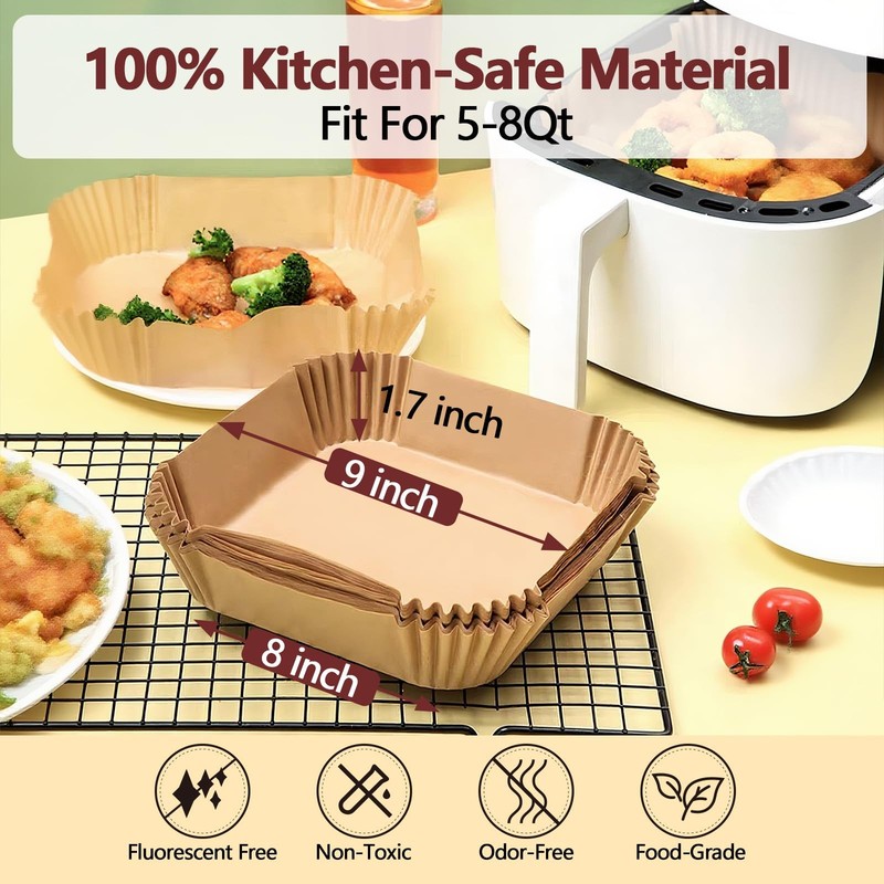 EKACO 9 Inch Air Fryer Liners Disposable-125PCS Square 9 Inch, Copper gallery
