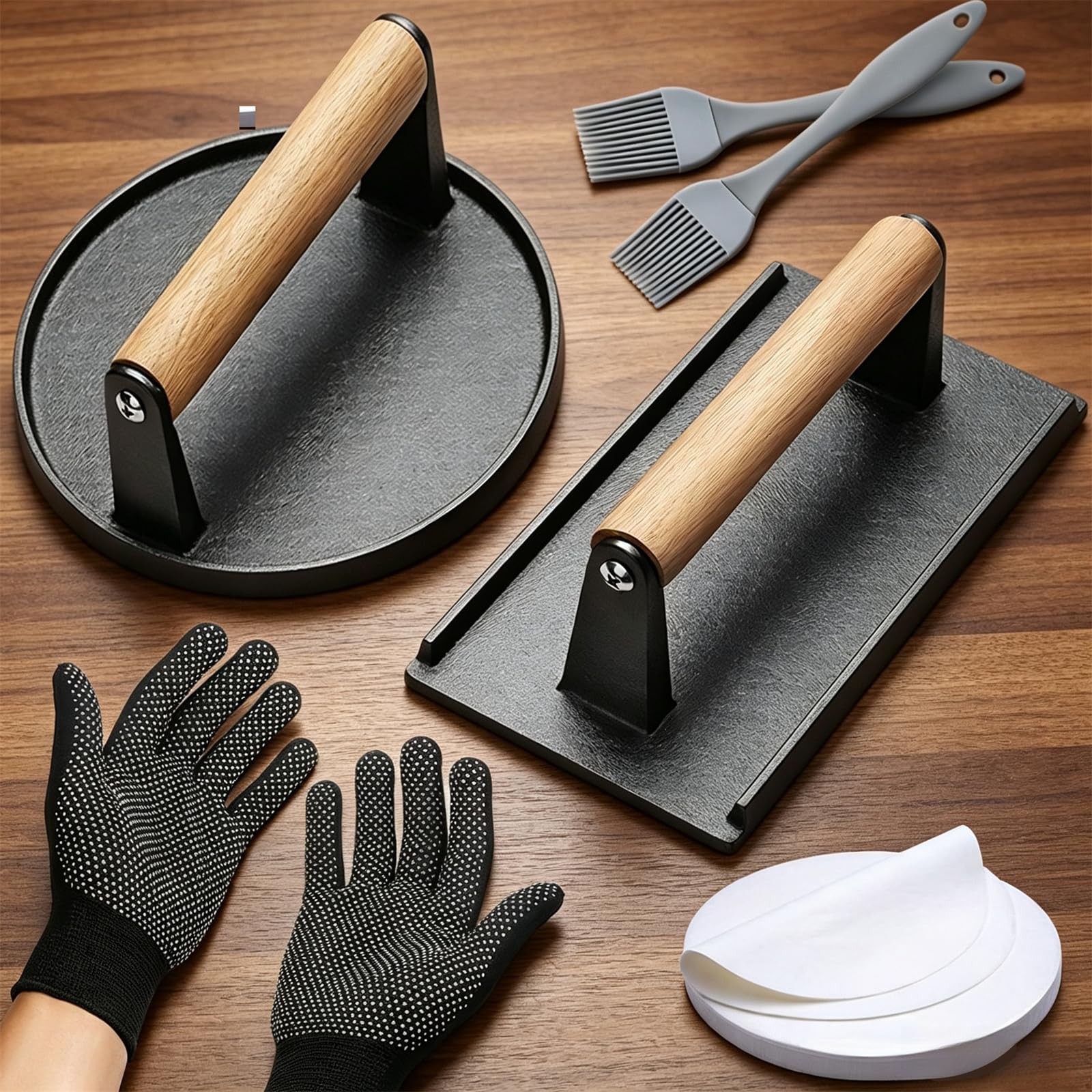 7.9" Cast Iron Hamburger Smasher Tool, Smash Burger Press Kit, Iron Ham Patty... gallery