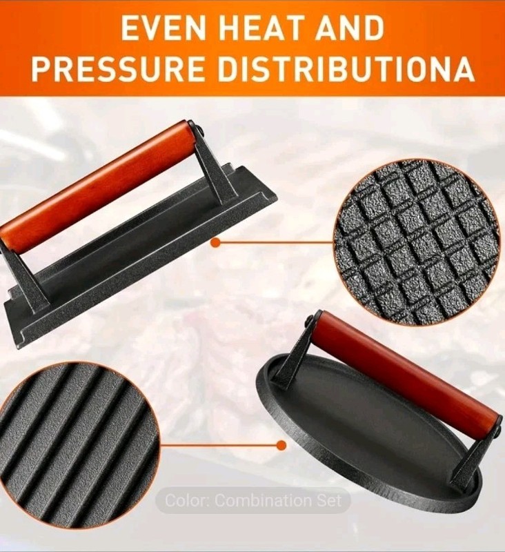 2-Piece Cast Iron Hamburger Press Set BBQ Grilling Press gallery