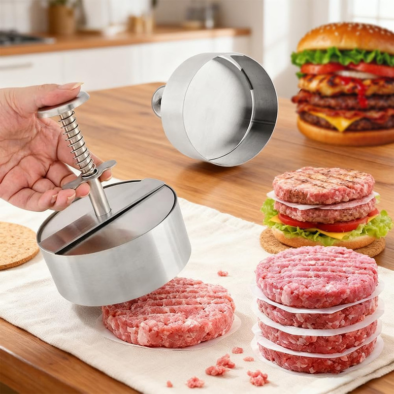 4.5" Burger Maker Press with 50 Patty Papers, 304 Stainless Steel Adjustable ... gallery