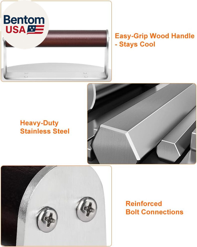 8.5" Stainless Steel Smashed Burger Press, round Flat Edge Grill Press for Crisp gallery