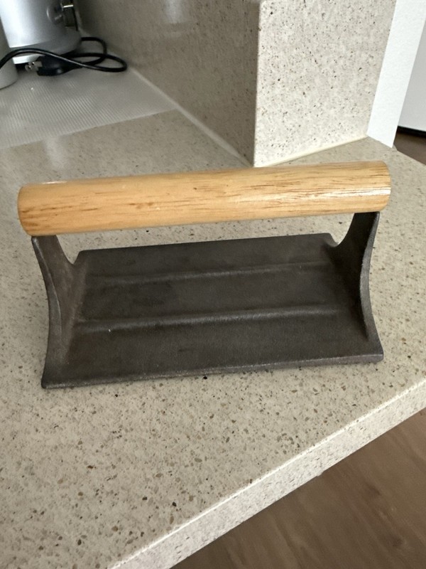 Cast Iron Bacon Press Grill Press Wood Handle Deer Hunting Burger Press gallery