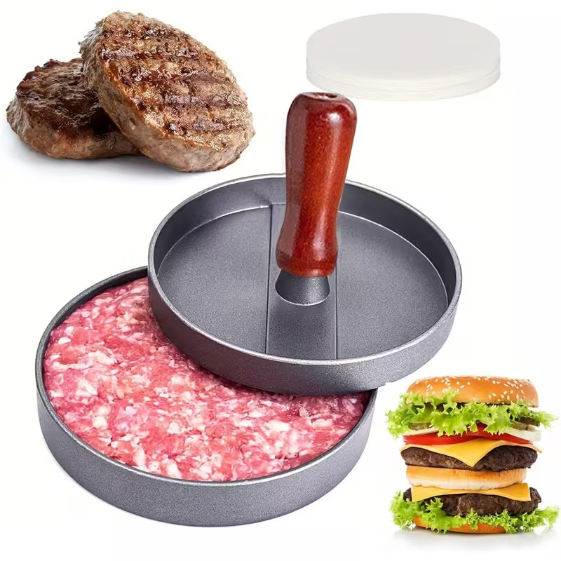 Three-in-One Adjustable Hamburger Press and Sausage Maker - Cast Aluminum Molds gallery