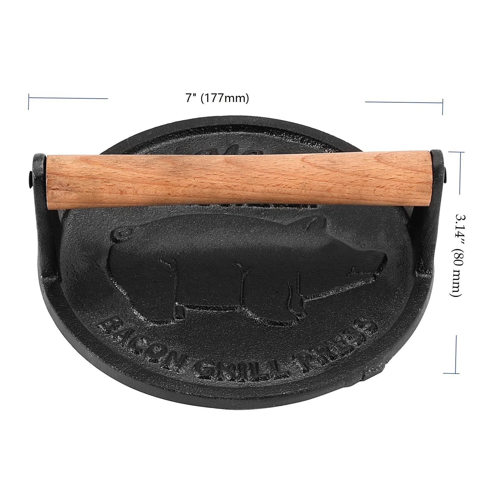 2 Pack 7 Inch Black Cast Iron Grill Press Round Heavy Weight Bacon Press with... gallery