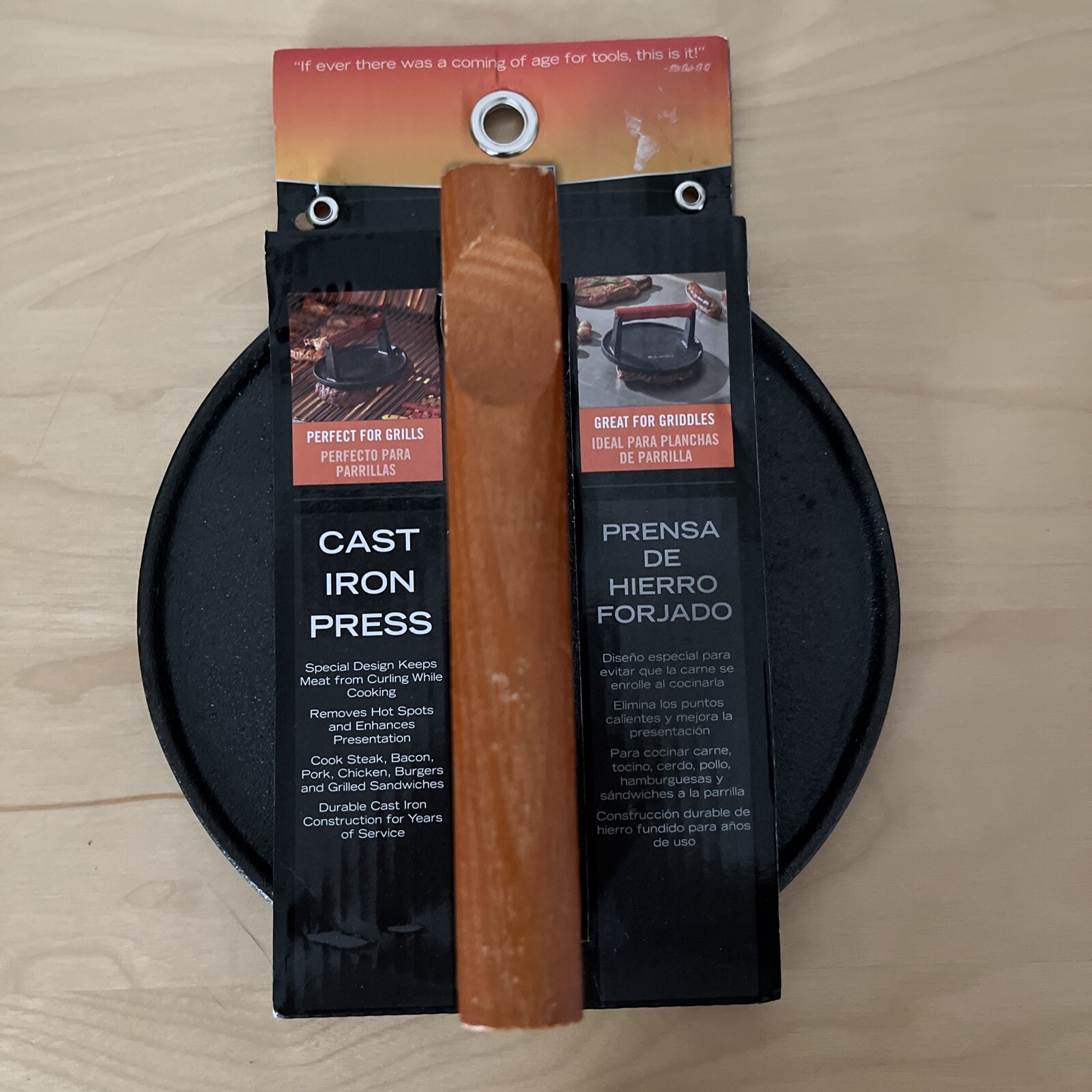 Mr. Bar-B-Q 06681Y Cast Iron Grill Press Pre-Seasoned Base & Hardwood Handle gallery