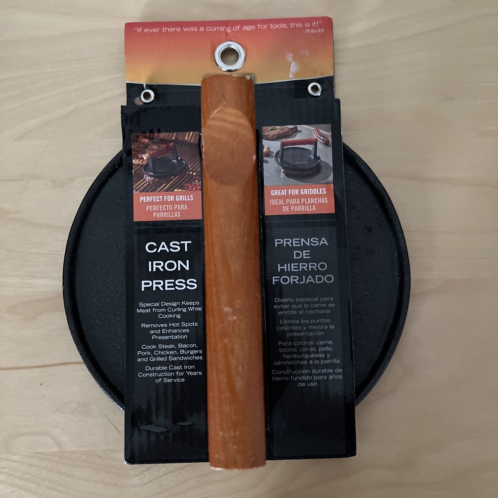 Mr. Bar-B-Q 06681Y Cast Iron Grill Press Pre-Seasoned Base & Hardwood Handle
