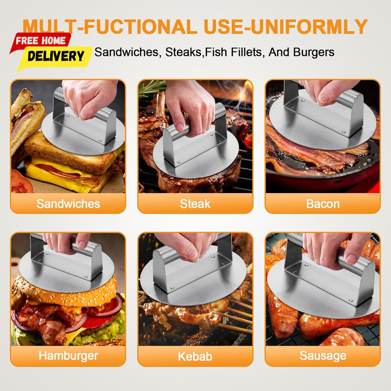 Stainless Steel Burger Press 6.2" round Smash Burger Press- Pro Non-Stick Burger gallery