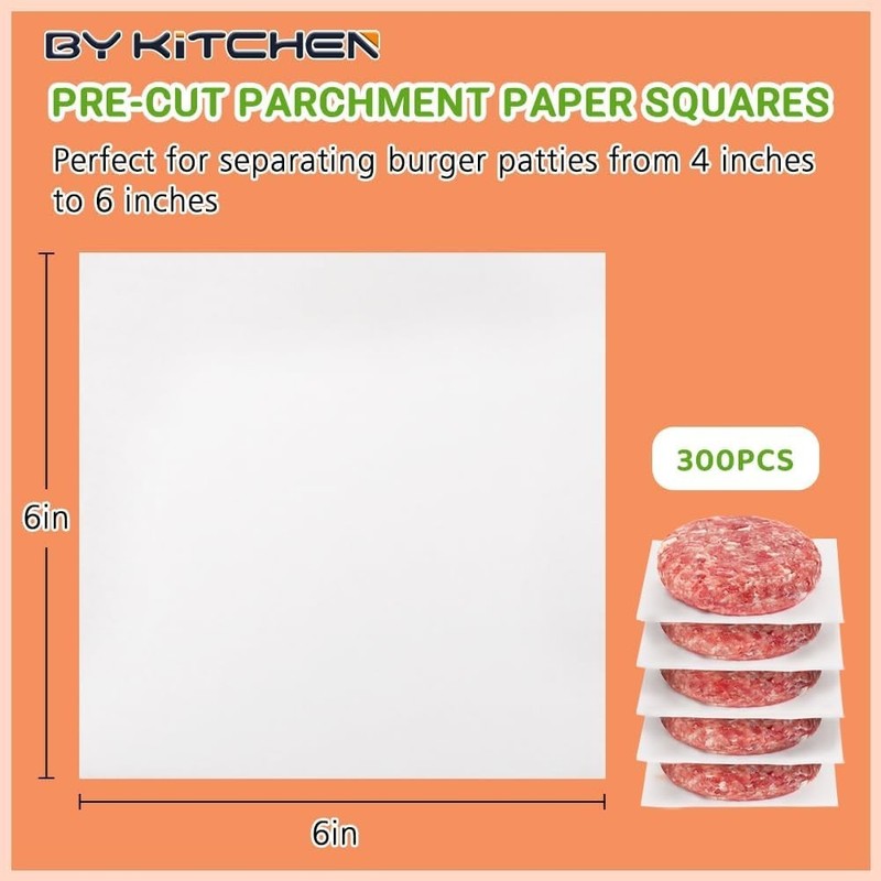 Parchment Paper Squares, Set of 300, 6 X 6 Inch Hamburger Patty Paper, Non Stick gallery