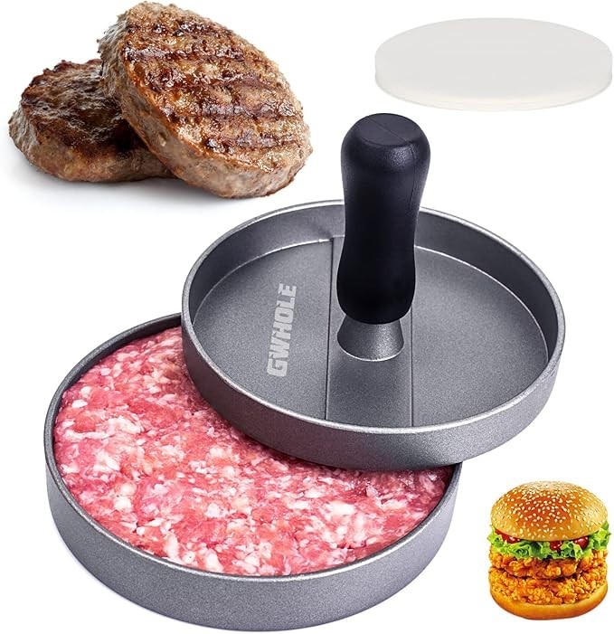 Non-Stick Burger Press Aluminum Hamburger Patty Maker with 100 Wax Papers BBQ gallery