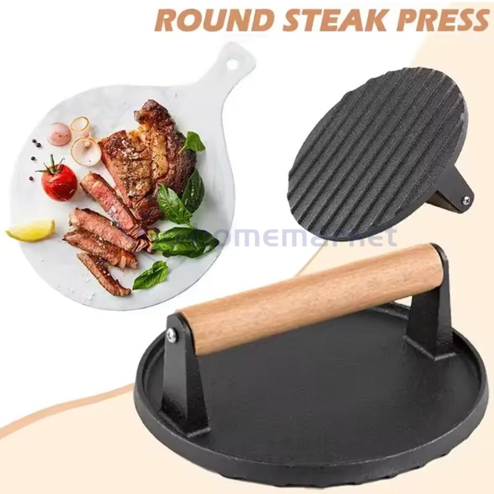 Heavy Duty Cast Iron Grill Press 7 Inch round Flat Burger Bacon Smasher gallery
