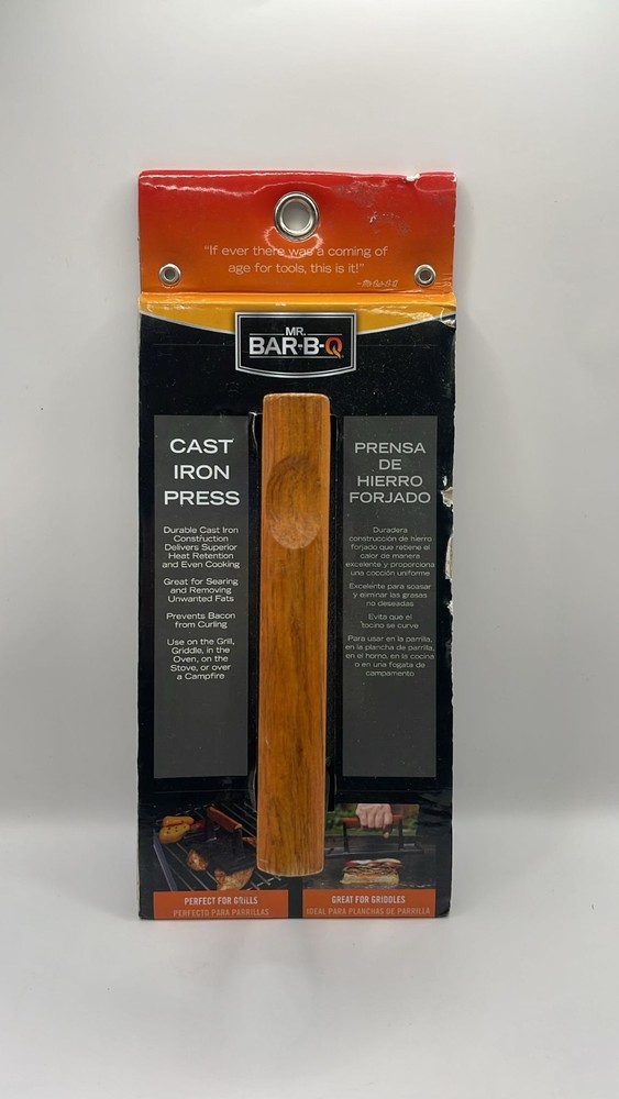 Grill Press Mr. Bar-B-Q 06681Y Cast Iron| Pre-Seasoned Base & Hardwood Handle