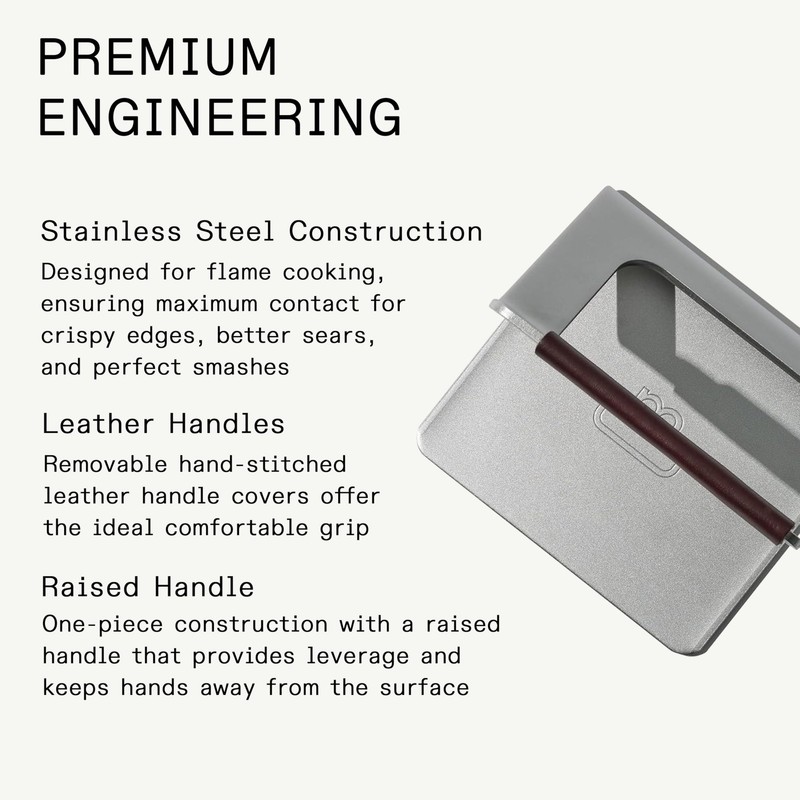 Cookware - Stainless Steel Grill Press - Removable Leather Handle Cover - Cra... gallery