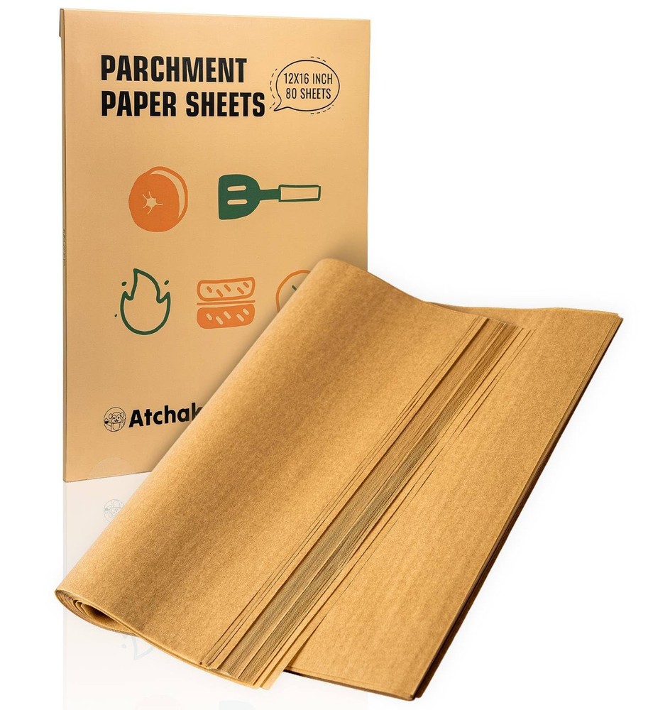 Atchake 12x16 Parchment Paper Sheets – 80 12" x 16"-80 Pcs, Unbleached Brown