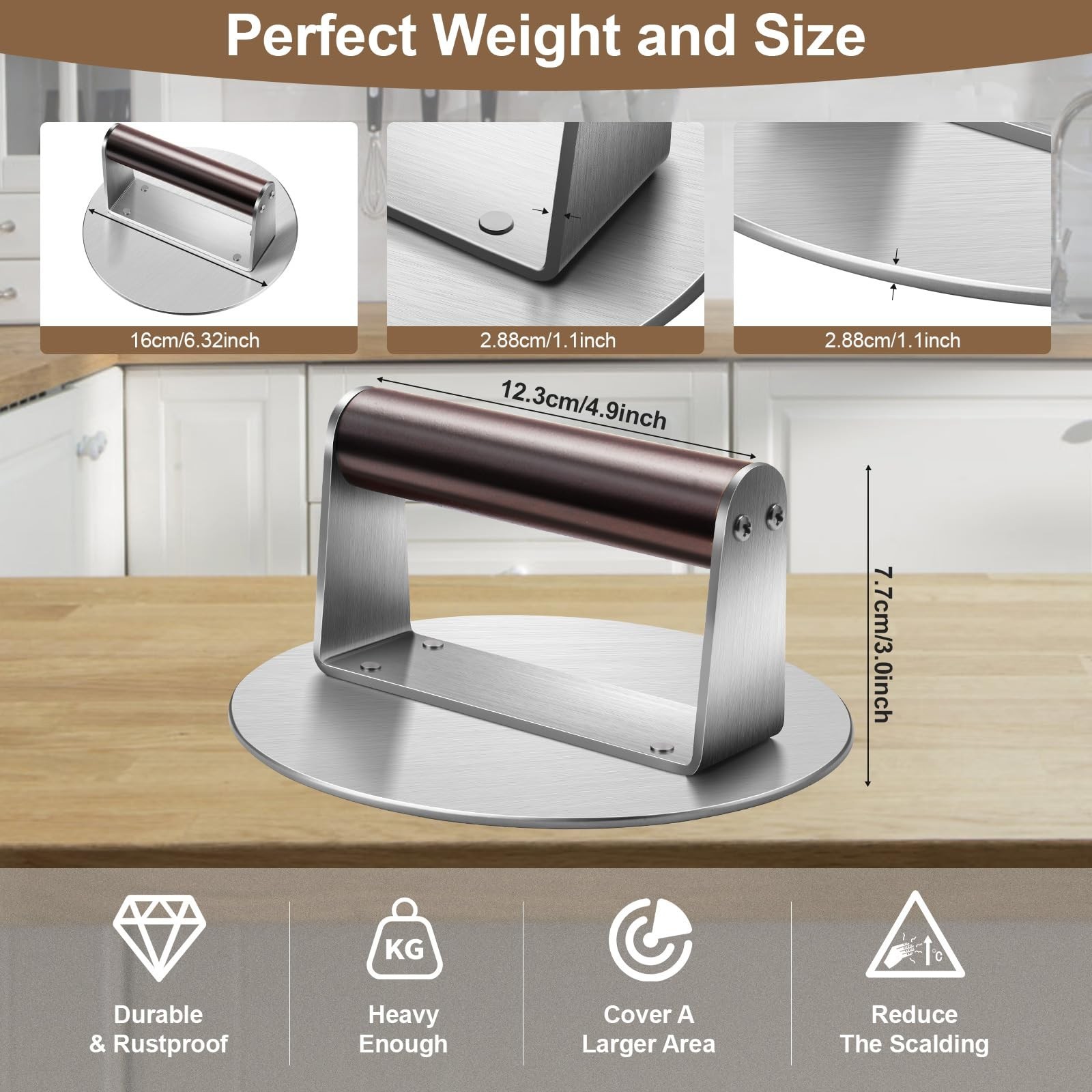 Stainless Steel Burger Press, 6.3" NonStick Hamburger Smasher Tool & Grill Pr... gallery
