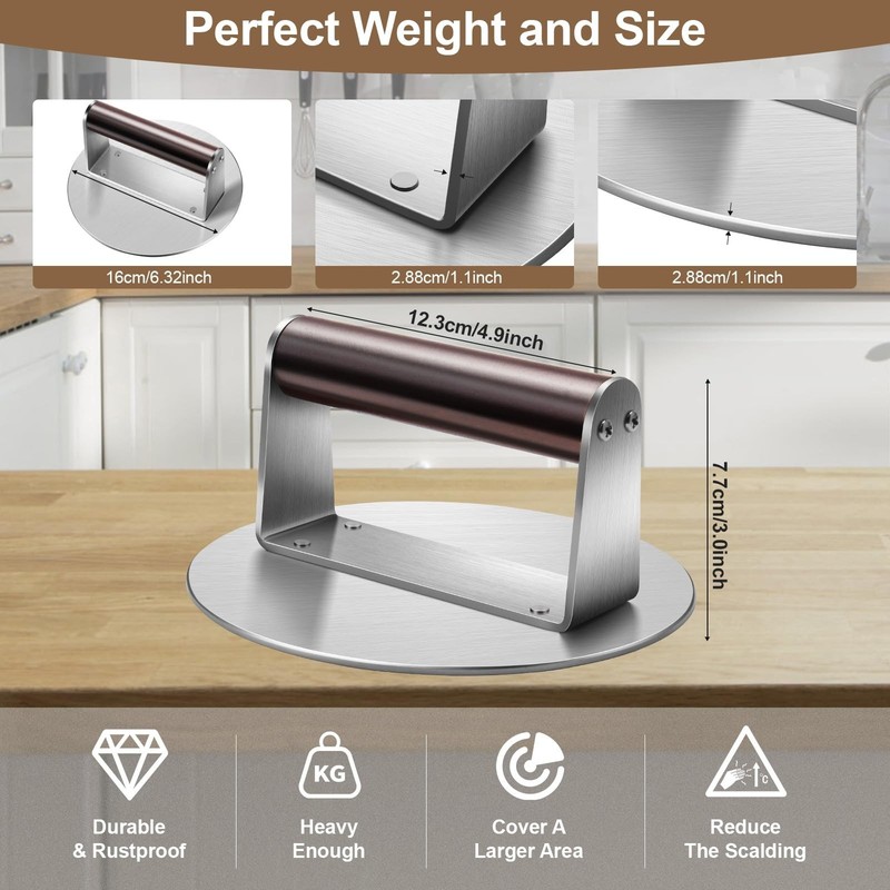 Stainless Steel Burger Press, 6.3" NonStick Hamburger Smasher Tool & Grill Pr... gallery