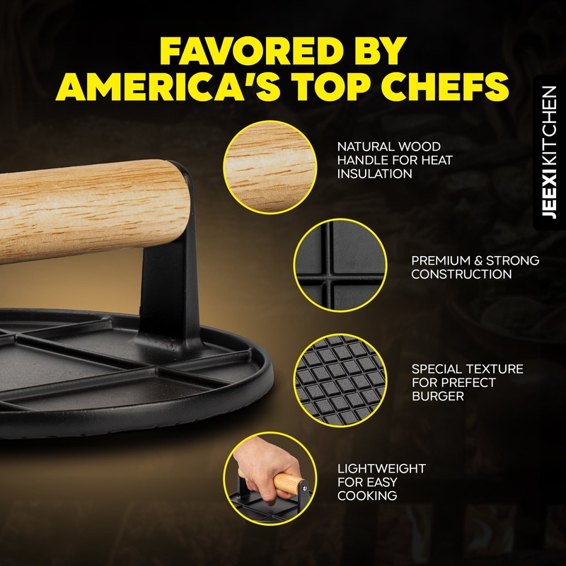Premium Grill Press with Wooden Handle Burger Bacon Smasher Non Stick for BBQ gallery