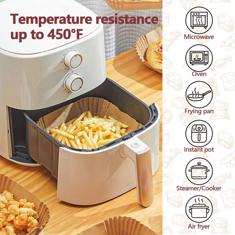 9 Inch Air Fryer Liners Disposable, 125 Pack Parchment 9in-Square, Khaki gallery