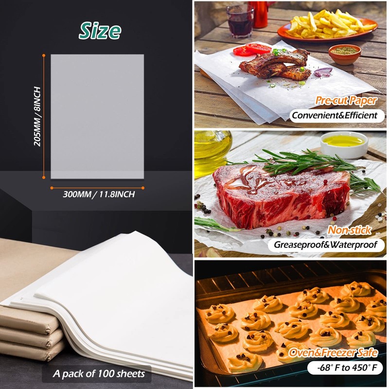 GeeRic Baking Parchment Paper, 100Pcs 8x12 inch Kitchen 8*12", White gallery