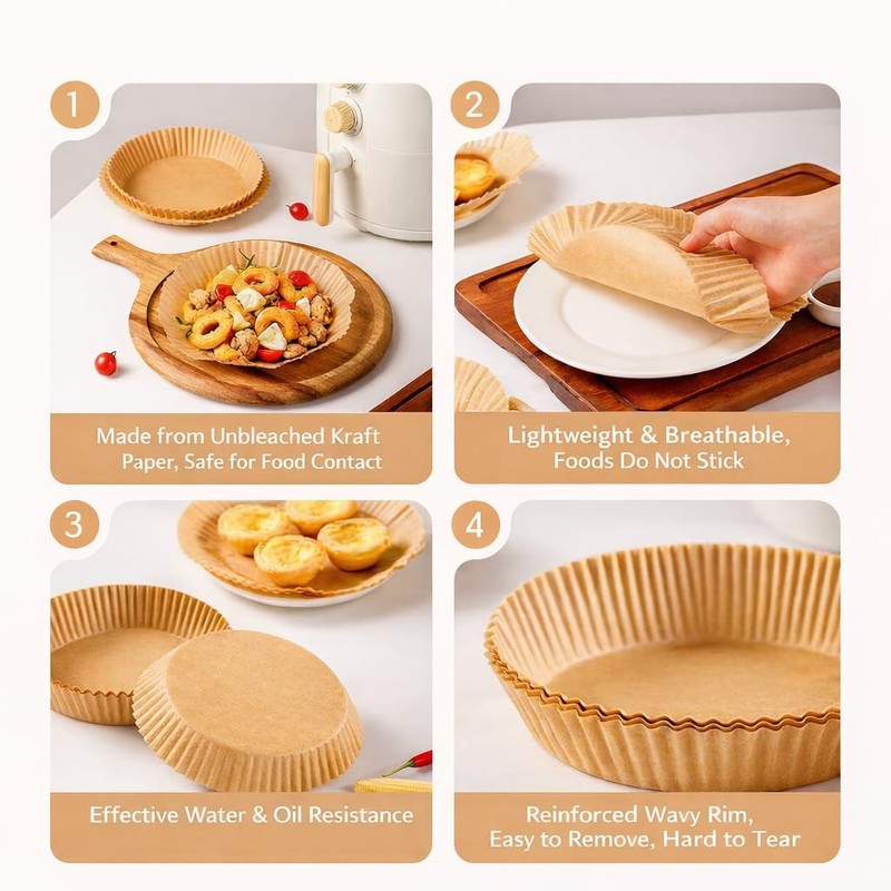 Round Air Fryer Parchment Paper Liners 6.3 Inch, large, Light Brown gallery
