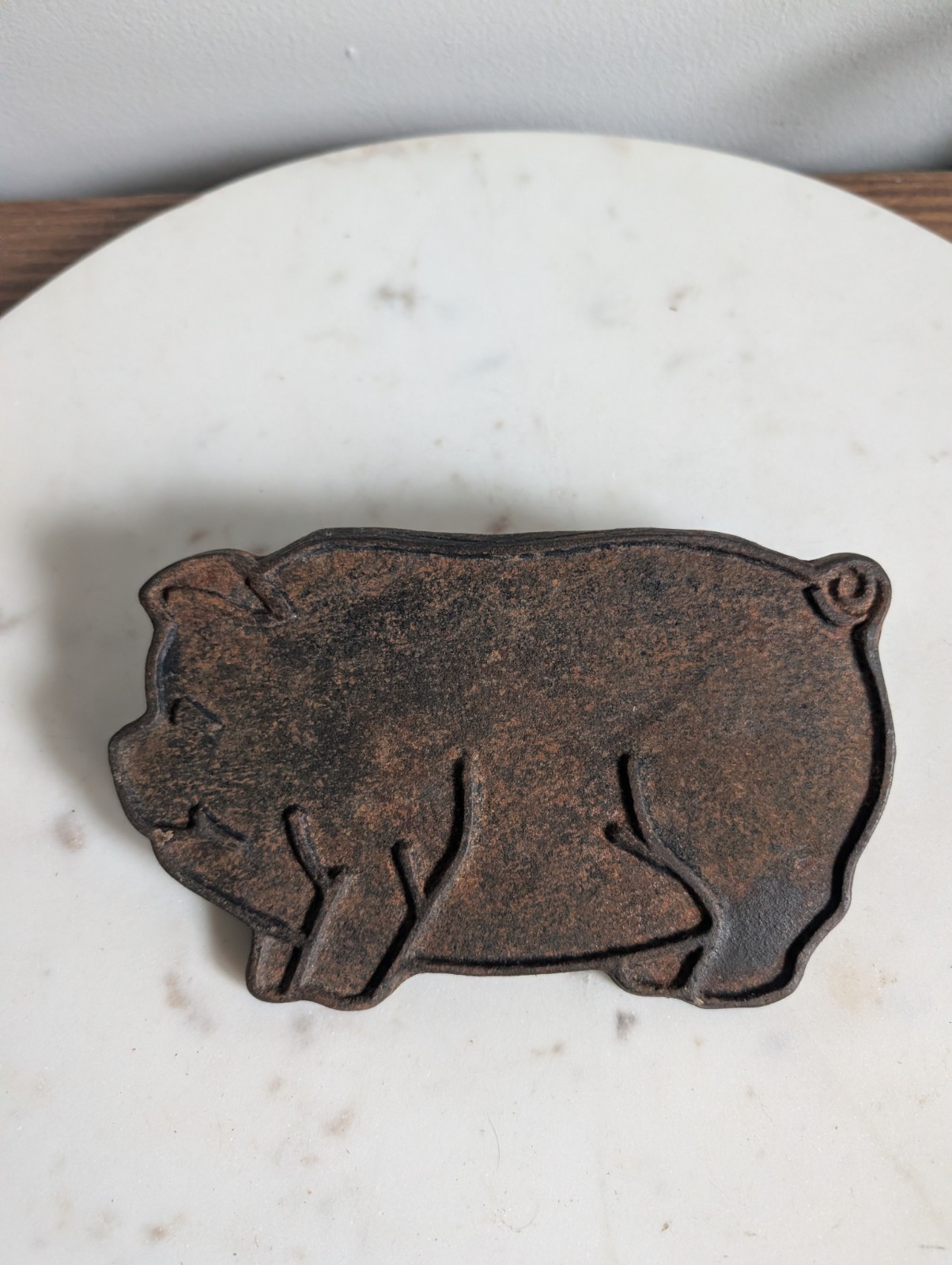 Cast Iron Bacon Press Pig Shape Grill Press Burger Smasher Wood Handle gallery