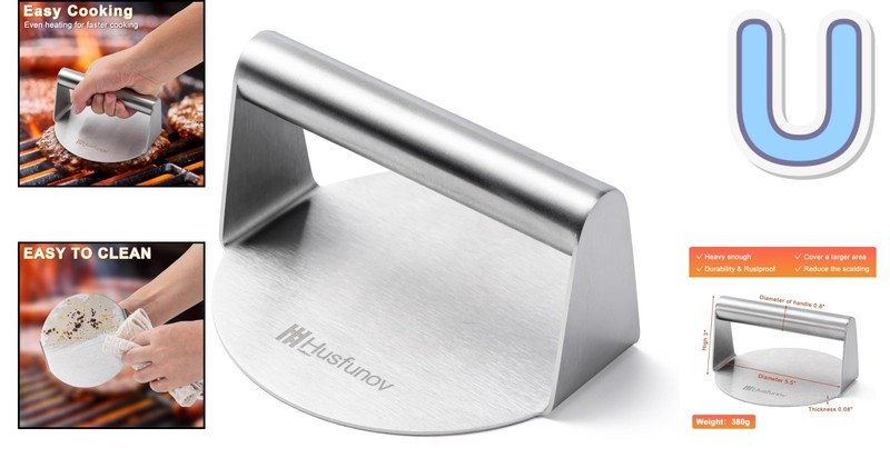 5.5-Inch Stainless Steel Burger Press for Perfect Patties and Grilling Joy gallery