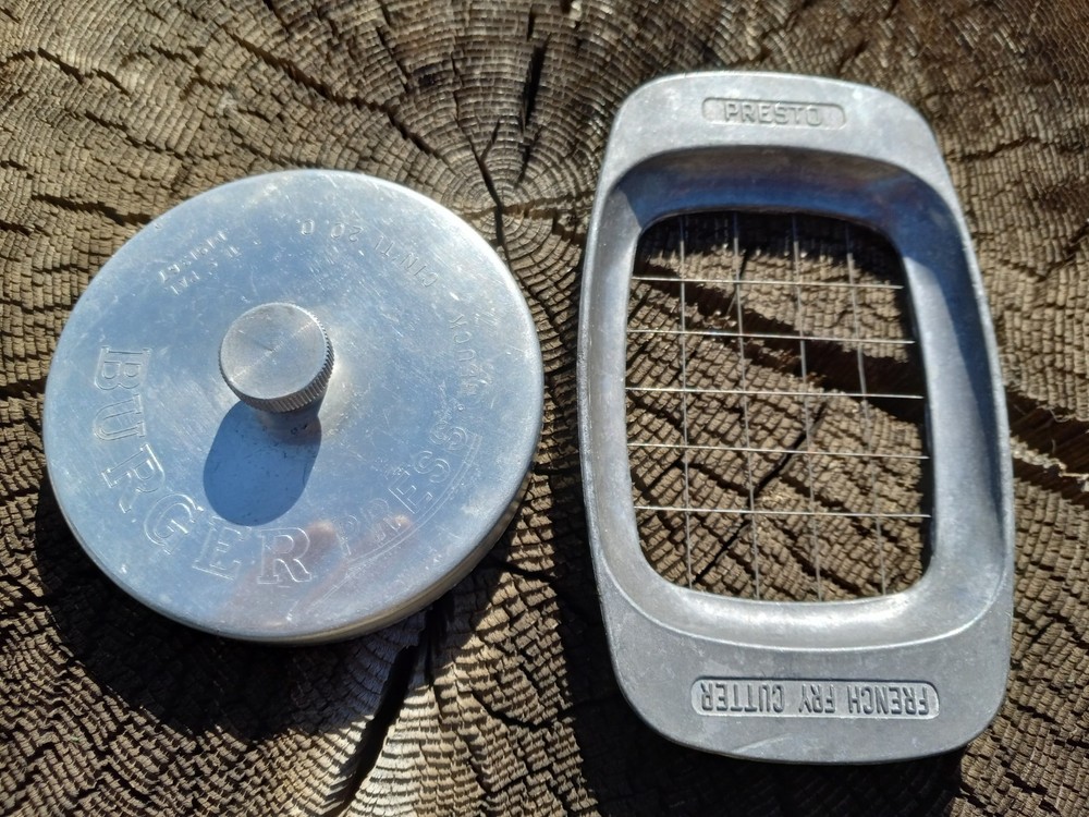 Vintage Heuck burger press & Presto fry cutter