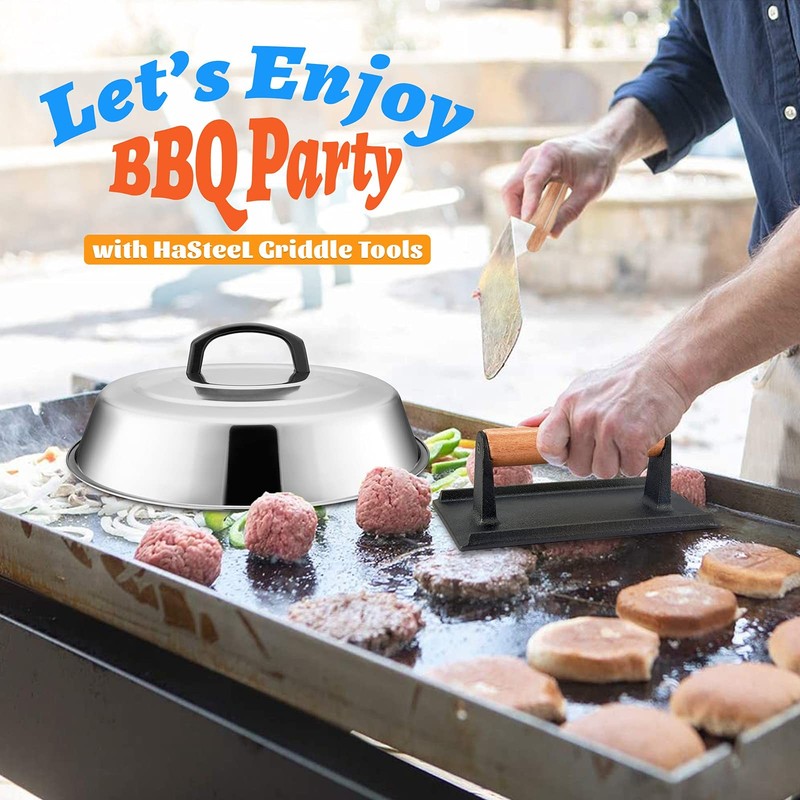 12In Cheese Melting Dome & 8x4In Cast Iron Grill Press Stainless Steel Basting gallery