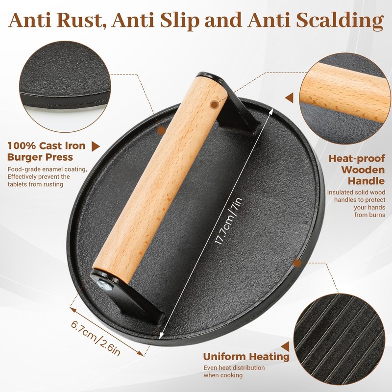 Smash Burger Press Kit Around Hamburger Spatula and Stainless Steel Tongs gallery