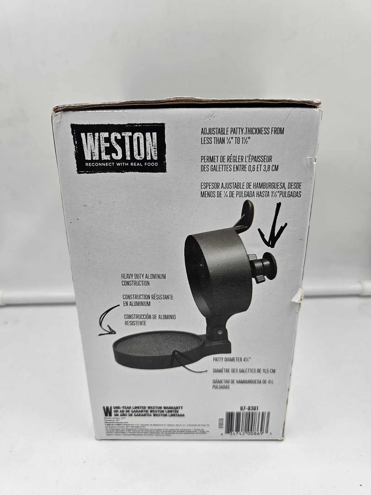 Weston Non-Stick Single Adjustable Thickness Burger Press Round Patty Maker, NIB gallery