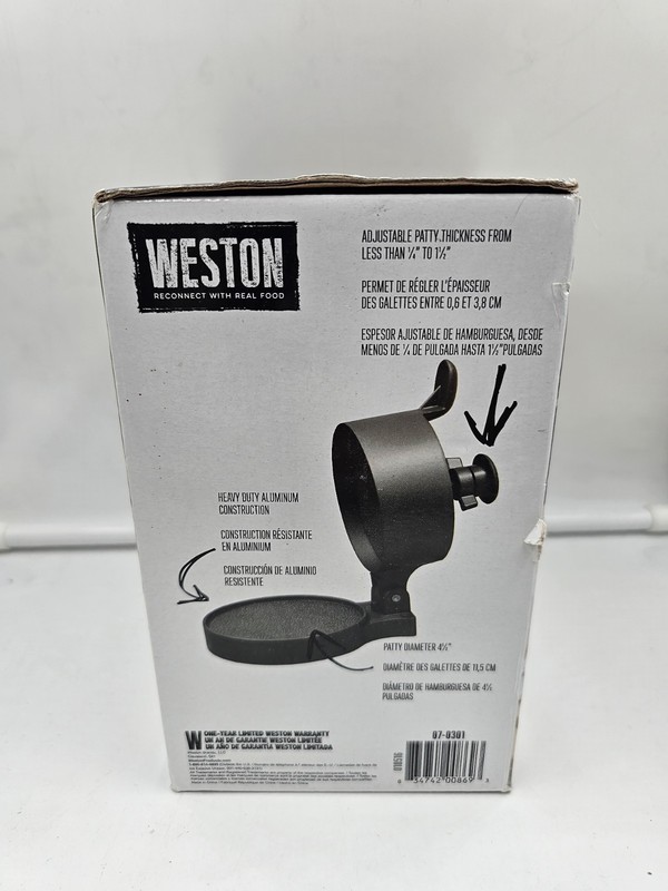 Weston Non-Stick Single Adjustable Thickness Burger Press Round Patty Maker, NIB gallery