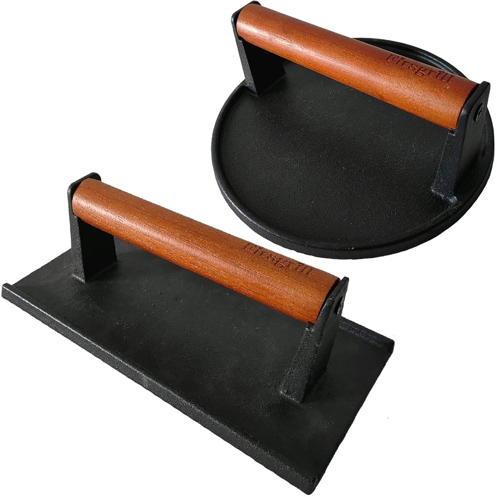 Firsgrill Burger Press 7.08" Round & 8.3”X4.3”Rectangle Heavy-Duty Cast Iron