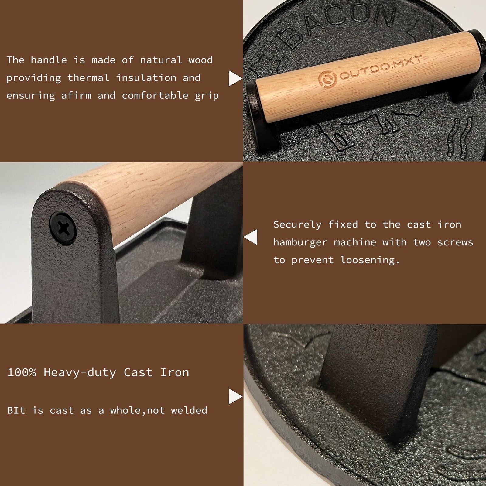Cast Iron Burger Press - 7 in Heavy Duty Smasher with Silicone Protective Cover gallery