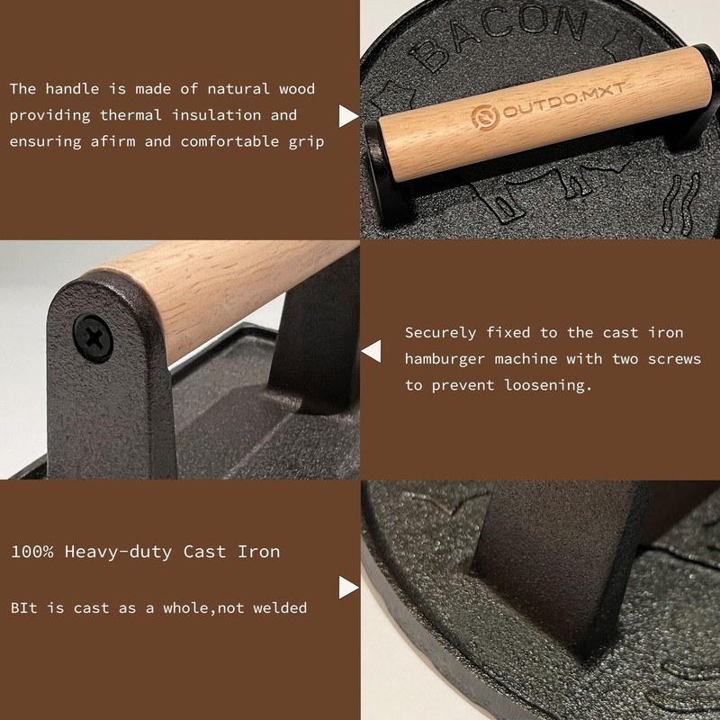 Cast Iron Burger Press - 7 in Heavy Duty Smasher with Silicone Protective Cover gallery