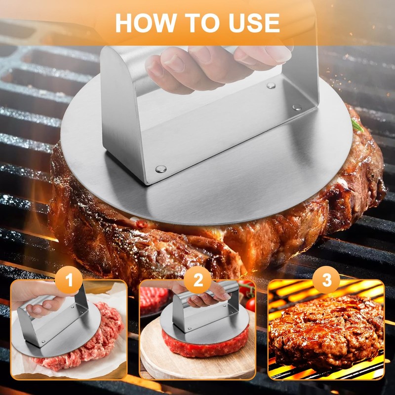 Stainless Steel Burger 6.2" Round Smash Burger Pro NonStick Burger Smasher f... gallery