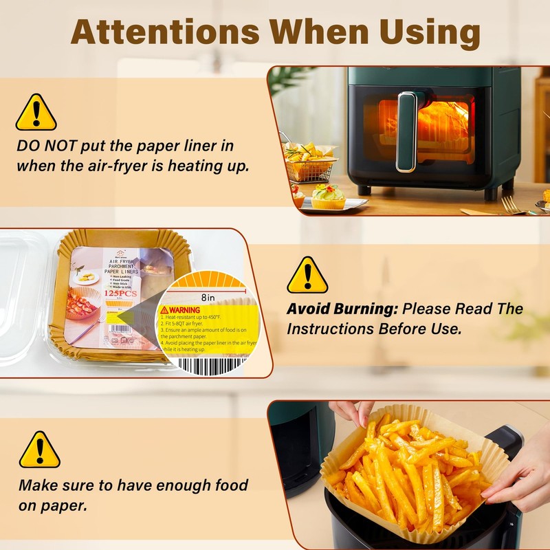 Air Fryer Liners Disposable, 125Pcs Parchment 8Inch-Square-125PCS, Yellow gallery