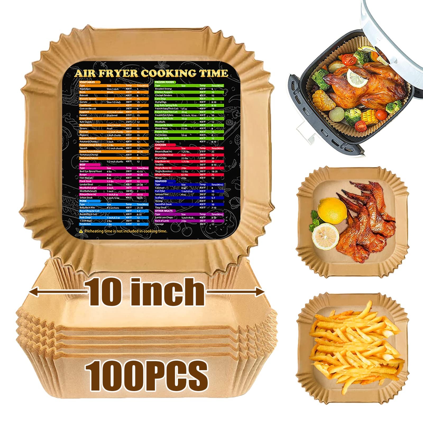Air Fryer Liners Disposable, Large Airfryer 10 Inch Square, 10 gallery