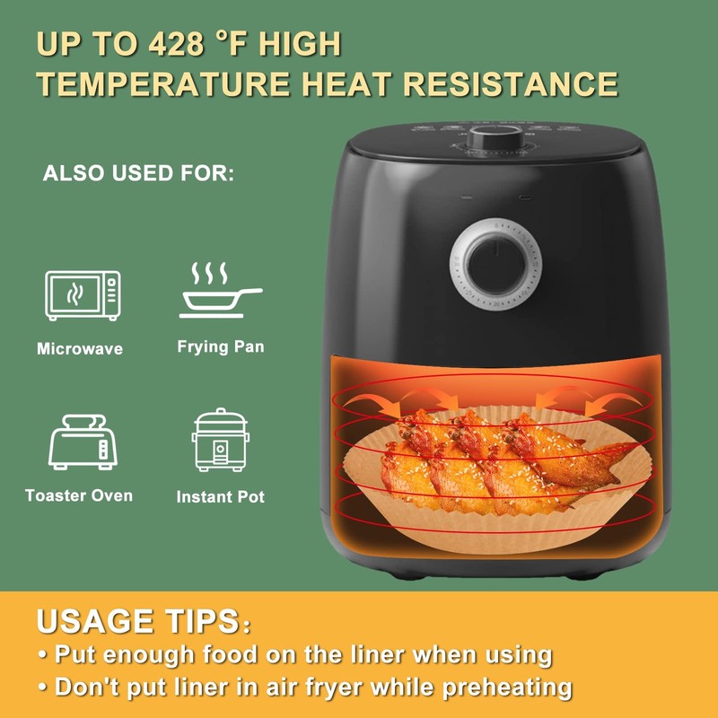 Air Fryer Paper Liner, Unbleached & Biodegradable Material, 6.3 inches, Black gallery
