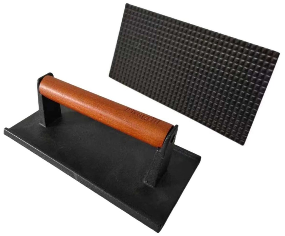 Firsgrill 8.3"×4.3" Heavy-Duty Cast Iron Grill Press and Steak Weight with Co...