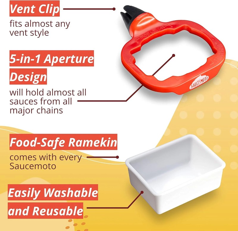 2 Pack Dip Clip In-Car Sauce Holder for Ketchup Dipping Sauces Shark Tank Black gallery