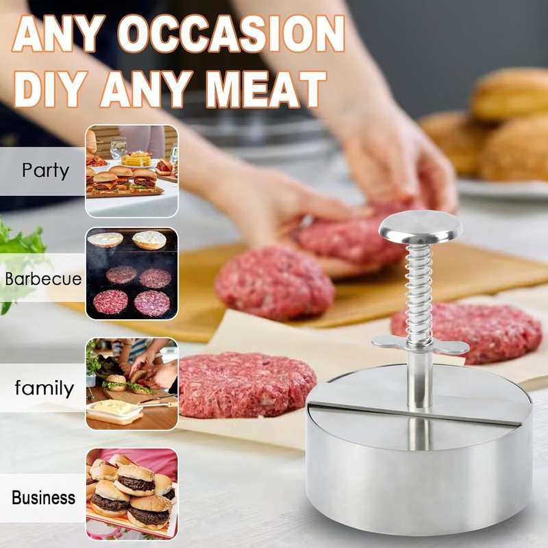 Burger Press Adjustable Hamburger Patty Maker Food Grade 304 Stainless Steel gallery