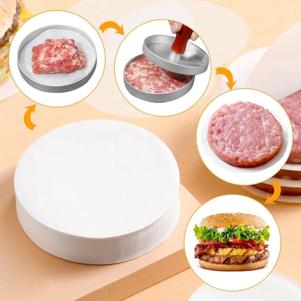 GWHOLE 500pcs Wax Paper Non-Stick Hamburger Patty Food Round, 4.3 inch gallery